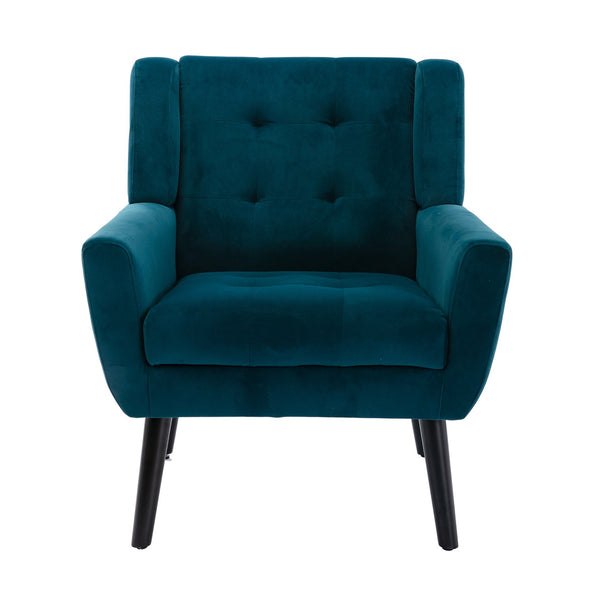 English Elm Modern Velvet Accent Chair with Ergonomic Tight Back, Solid Wood Legs, 250lb Capacity, Cozy Indoor Seating Teal W676P313941