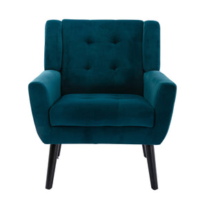 English Elm Modern Soft Linen Ergonomic Accent Chair with Solid Wood Black Legs, Tight Back Support, 250 lb Capacity Teal W67634089