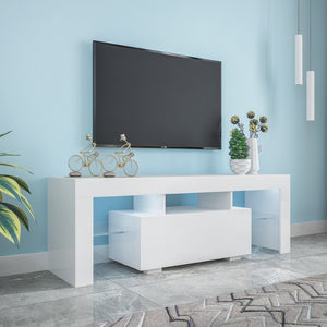 English Elm Entertainment Tv Stand with Led Ambient Lighting White Cabinet for Living Room W33115869