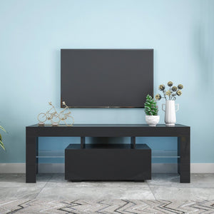 English Elm Black Media Console with Rgb Led Lighting Low Profile Gaming Living Room Stand W33115870