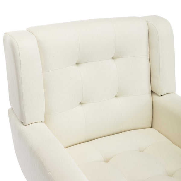 English Elm Modern Soft Linen Ergonomic Accent Chair with Solid Wood Black Legs, Tight Back Support, 250 lb Capacity Beige W67634082