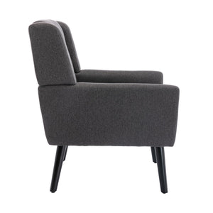 English Elm Modern Soft Linen Ergonomic Accent Chair with Solid Wood Black Legs, Tight Back Support, 250 lb Capacity Dark Gray W67634085