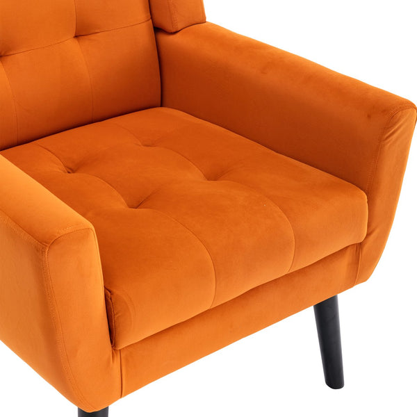 English Elm Modern Velvet Accent Chair with Ergonomic Tight Back, Solid Wood Legs, 250lb Capacity, Cozy Indoor Seating Orange W676P313963