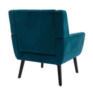 English Elm Modern Soft Linen Ergonomic Accent Chair with Solid Wood Black Legs, Tight Back Support, 250 lb Capacity Teal W67634089