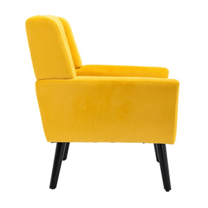 English Elm Modern Velvet Accent Chair with Ergonomic Tight Back, Solid Wood Legs, 250lb Capacity, Cozy Indoor Seating Yellow W676P313940