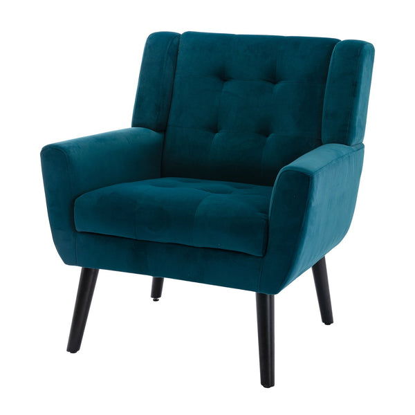 English Elm Modern Soft Linen Ergonomic Accent Chair with Solid Wood Black Legs, Tight Back Support, 250 lb Capacity Teal W67634089