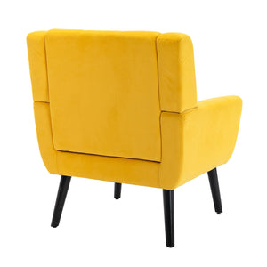 English Elm Modern Soft Linen Ergonomic Accent Chair with Solid Wood Black Legs, Tight Back Support, 250 lb Capacity Yellow W67634086