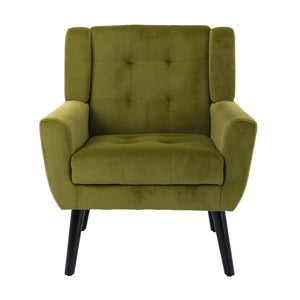English Elm Modern Velvet Accent Chair with Ergonomic Tight Back, Solid Wood Legs, 250lb Capacity, Cozy Indoor Seating Green W676P313947