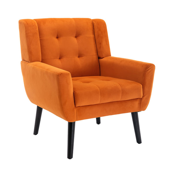 English Elm Modern Velvet Accent Chair with Ergonomic Tight Back, Solid Wood Legs, 250lb Capacity, Cozy Indoor Seating Orange W676P313963