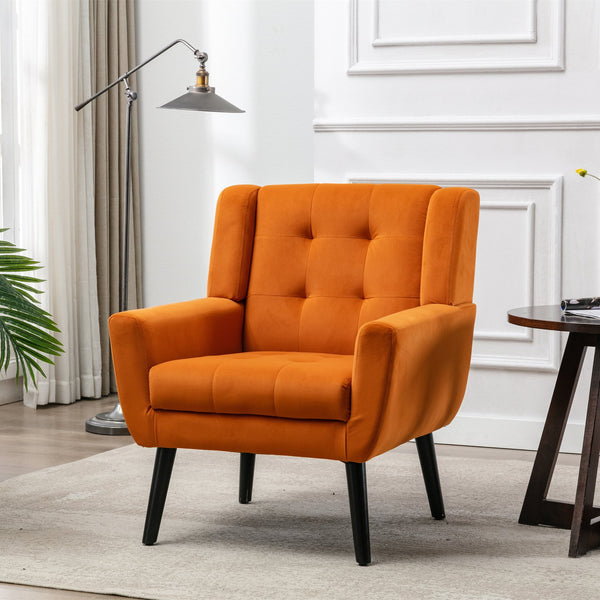 English Elm Modern Velvet Accent Chair with Ergonomic Tight Back, Solid Wood Legs, 250lb Capacity, Cozy Indoor Seating Orange W676P313963