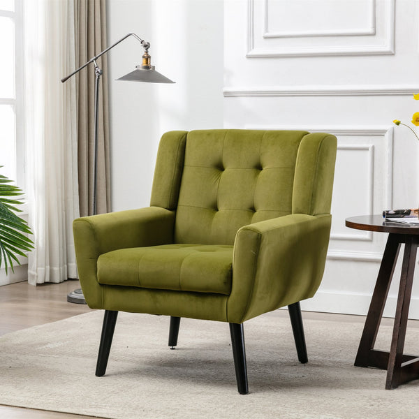 English Elm Modern Velvet Accent Chair with Ergonomic Tight Back, Solid Wood Legs, 250lb Capacity, Cozy Indoor Seating Green W676P313947