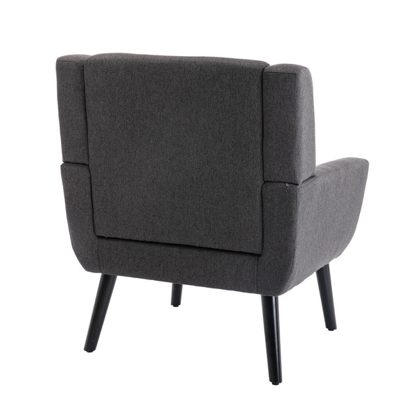 English Elm Modern Soft Linen Ergonomic Accent Chair with Solid Wood Black Legs, Tight Back Support, 250 lb Capacity Dark Gray W67634085