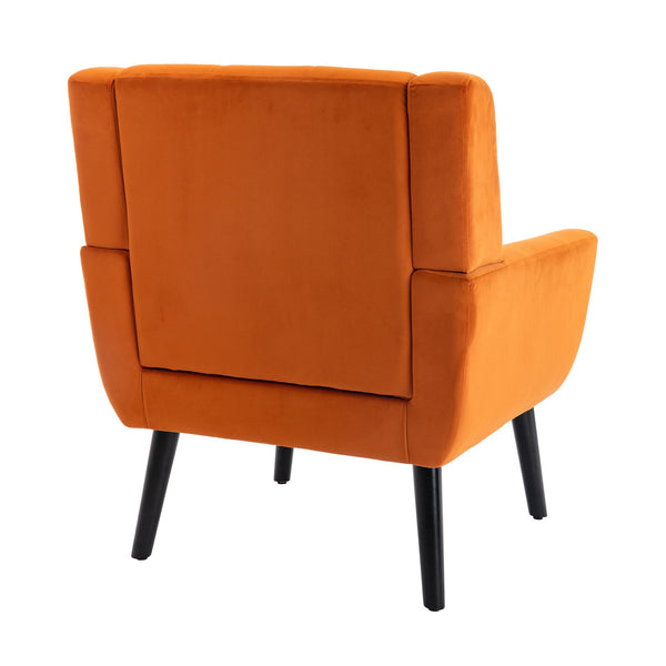 English Elm Modern Soft Linen Ergonomic Accent Chair with Solid Wood Black Legs, Tight Back Support, 250 lb Capacity Orange W67634088