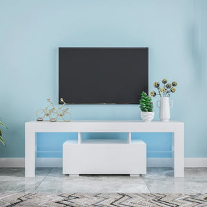 English Elm Entertainment Tv Stand with Led Ambient Lighting White Cabinet for Living Room W33115869