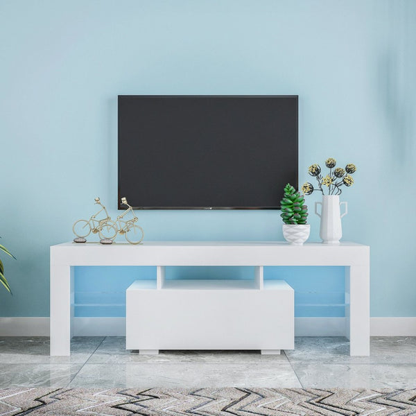 English Elm Entertainment Tv Stand with Led Ambient Lighting White Cabinet for Living Room W33115869