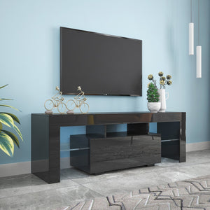 English Elm Black Media Console with Rgb Led Lighting Low Profile Gaming Living Room Stand W33115870