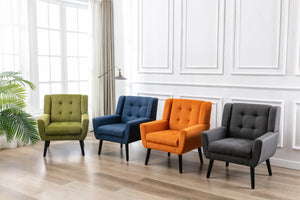 English Elm Modern Soft Linen Ergonomic Accent Chair with Solid Wood Black Legs, Tight Back Support, 250 lb Capacity Orange W67634088