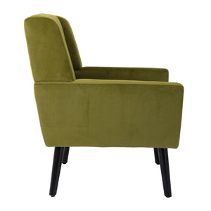 English Elm Modern Velvet Accent Chair with Ergonomic Tight Back, Solid Wood Legs, 250lb Capacity, Cozy Indoor Seating Green W676P313947
