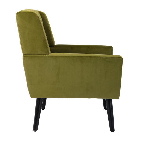 English Elm Modern Velvet Accent Chair with Ergonomic Tight Back, Solid Wood Legs, 250lb Capacity, Cozy Indoor Seating Green W676P313947