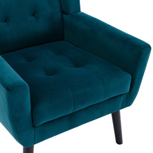 English Elm Modern Velvet Accent Chair with Ergonomic Tight Back, Solid Wood Legs, 250lb Capacity, Cozy Indoor Seating Teal W676P313941
