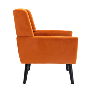 English Elm Modern Velvet Accent Chair with Ergonomic Tight Back, Solid Wood Legs, 250lb Capacity, Cozy Indoor Seating Orange W676P313963