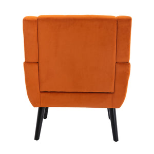 English Elm Modern Soft Linen Ergonomic Accent Chair with Solid Wood Black Legs, Tight Back Support, 250 lb Capacity Orange W67634088