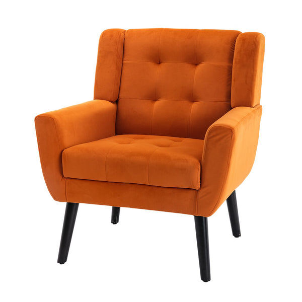 English Elm Modern Velvet Accent Chair with Ergonomic Tight Back, Solid Wood Legs, 250lb Capacity, Cozy Indoor Seating Orange W676P313963