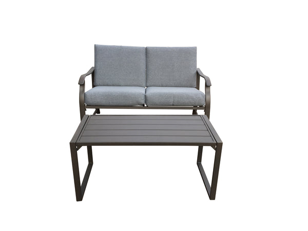 English Elm LOVESEAT Modern Metal Bistro Set with Compact Table, Space-Saving 46.3"L x 24.4"W x 12.6"H Design Mushroom W65632244