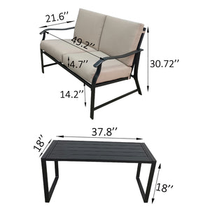 English Elm LOVESEAT Modern Metal Bistro Set with Compact Table, Space-Saving 46.3"L x 24.4"W x 12.6"H Design Black W65632242