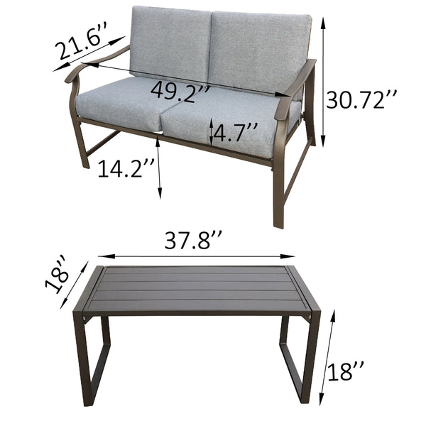 English Elm LOVESEAT Modern Metal Bistro Set with Compact Table, Space-Saving 46.3"L x 24.4"W x 12.6"H Design Mushroom W65632244