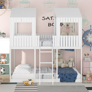 English Elm Full Over Playhouse Bunk Bed Pine Wood Pitched Roof Window Kids Bedroom LT000031AAK-1