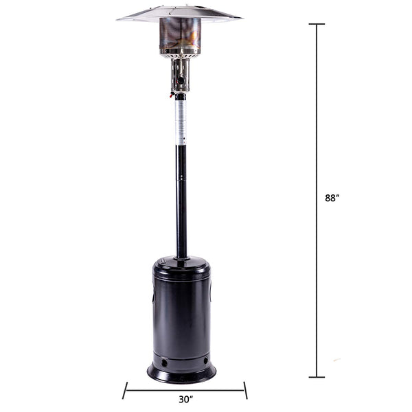 English Elm Outdoor 47,000 BTU Patio Propane Heater 88" Standing Stainless Steel Burner Portable Wheels for Yard Black HYMY-CAPH-7-S