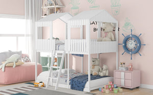 English Elm Full Over Playhouse Bunk Bed Pine Wood Pitched Roof Window Kids Bedroom LT000031AAK-1