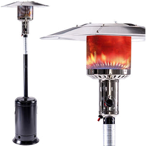 English Elm Outdoor 47,000 BTU Patio Propane Heater 88" Standing Stainless Steel Burner Portable Wheels for Yard Black HYMY-CAPH-7-S