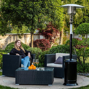 English Elm Outdoor 47,000 BTU Patio Propane Heater 88" Standing Stainless Steel Burner Portable Wheels for Yard Black HYMY-CAPH-7-S