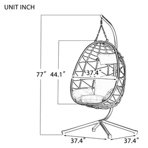English Elm Egg Rattan Hanging Chair with Stand – All-Weather PE Wicker Swing Seat, Cozy Cushion, 350lb Capacity Dark Gray W874106468
