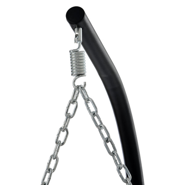 English Elm Egg Modern Rattan Hanging Swing Chair with Stand - Black PE Wicker, Light Blue Cushion, 350lb Load, Indoor Outdoor Relaxation W87437579