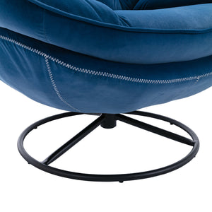 English Elm Accent Velvet Swivel Chair with Ottoman — Mid-Century Metal Frame, 250 lb Capacity, Compact Living Room Seating Blue W67632623