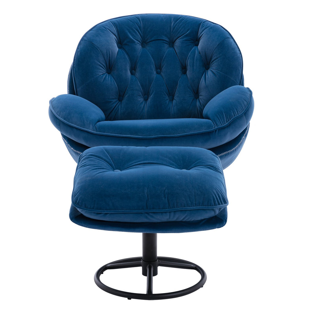 English Elm Accent Velvet Swivel Chair with Ottoman — Mid-Century Metal Frame, 250 lb Capacity, Compact Living Room Seating Blue W67632623