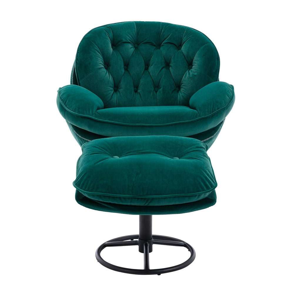 English Elm Accent Chair With Ottoman - Modern Velvet Swivel Seat In Green For Stylish Living Room Comfort W676P232274