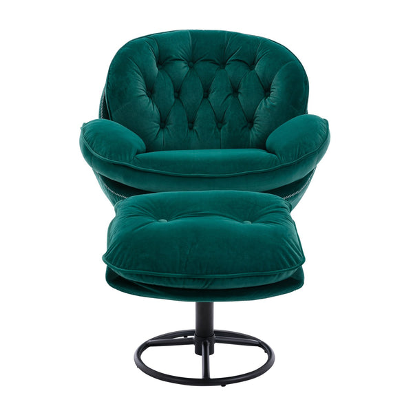 English Elm Accent Chair With Ottoman - Modern Velvet Swivel Seat In Green For Stylish Living Room Comfort W676P232274
