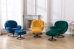 English Elm Accent Velvet Swivel Chair with Ottoman — Mid-Century Metal Frame, 250 lb Capacity, Compact Living Room Seating Green W67632622