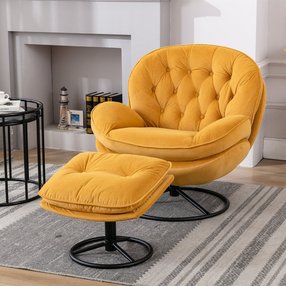 English Elm Accent Chair With Ottoman - Stylish Yellow Velvet Living Room Seating For Comfort & Modern Appeal W676P232276