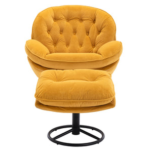 English Elm Accent Chair With Ottoman - Stylish Yellow Velvet Living Room Seating For Comfort & Modern Appeal W676P232276
