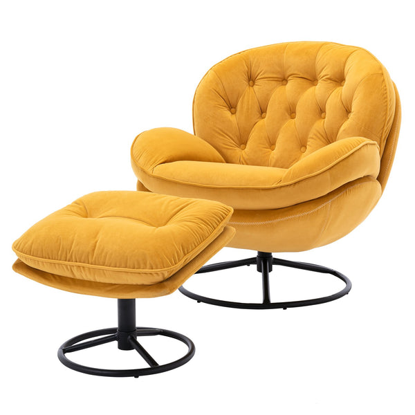 English Elm Accent Chair With Ottoman - Stylish Yellow Velvet Living Room Seating For Comfort & Modern Appeal W676P232276