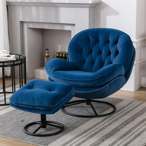 English Elm Accent Chair With Ottoman - Plush Velvet Swivel Seat For Living Room, Bedroom, Or Office Decor W676P232275