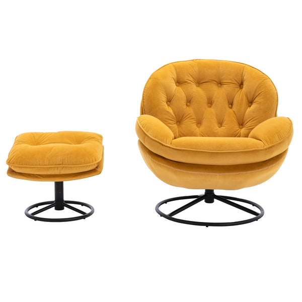 English Elm Accent Chair With Ottoman - Stylish Yellow Velvet Living Room Seating For Comfort & Modern Appeal W676P232276