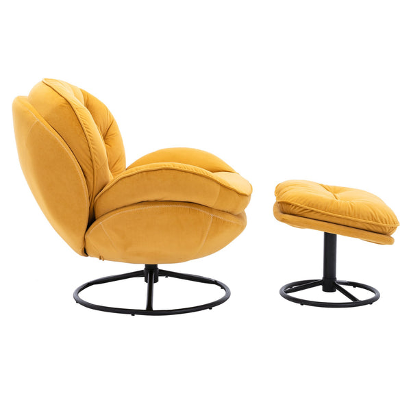 English Elm Accent Chair With Ottoman - Stylish Yellow Velvet Living Room Seating For Comfort & Modern Appeal W676P232276
