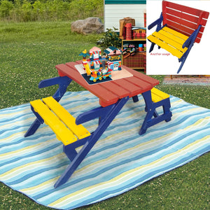 English Elm KID'S Solid Wood Multi-Function Arm Chair Table with 2 Benches, Colorful Kids Activity Set for Play, Art & Snacks W49532960