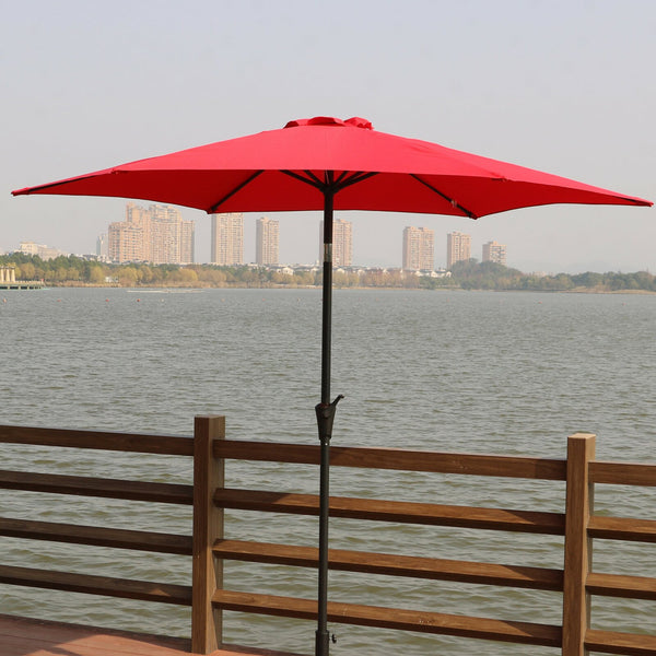 English Elm 9' Outdoor Pole Umbrella with Crank & Tilt, 9ft Vented UV Waterproof Canopy, Aluminum Pole Bag Included TJB004_B-061RED